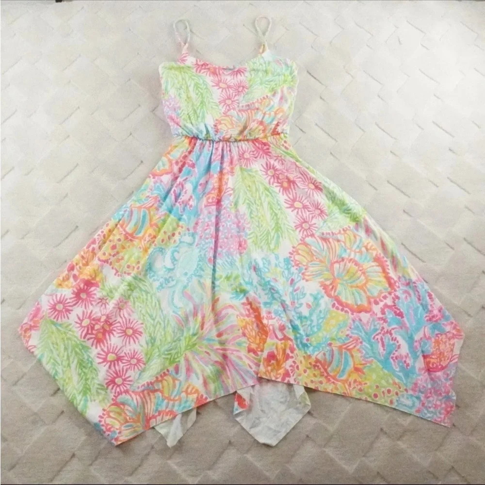 Lilly Pulitzer Dominica Sun Dress Womens XS  Lovers Coral Handkerchief Hem - Picture 3 of 14